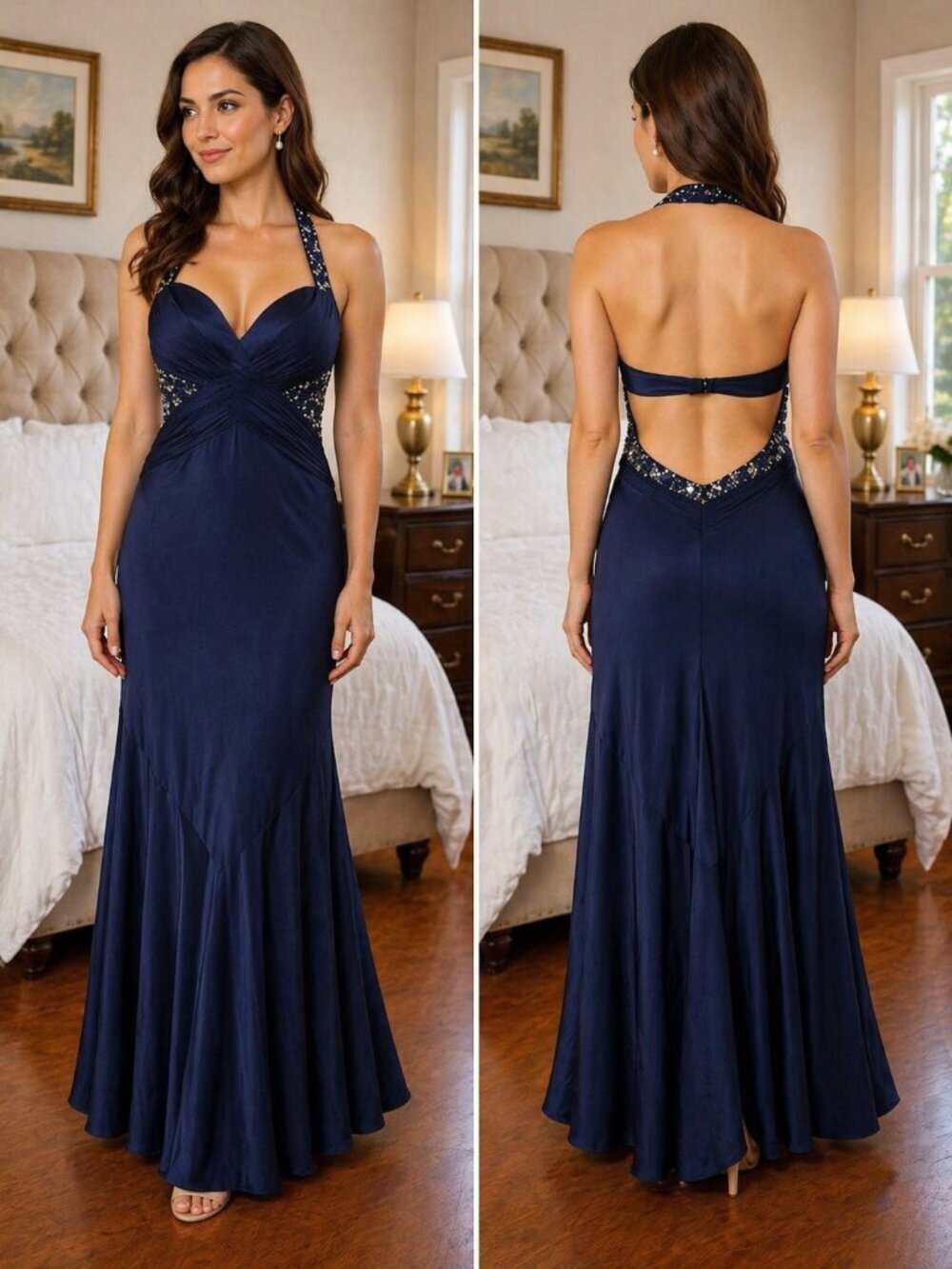 Julian Joyce by Mandalay Navy Halter Y2K Cutout Formal Gown $795